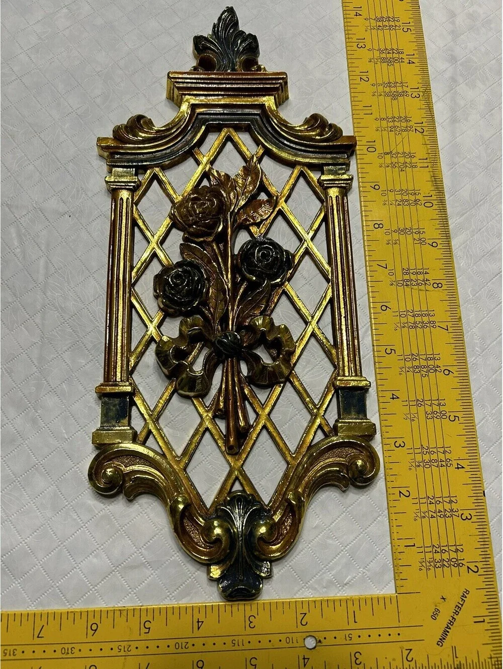 Vintage Set 2 Gold Wall Plaques Flowers Cornucopia Syroco Dart Industries 1971